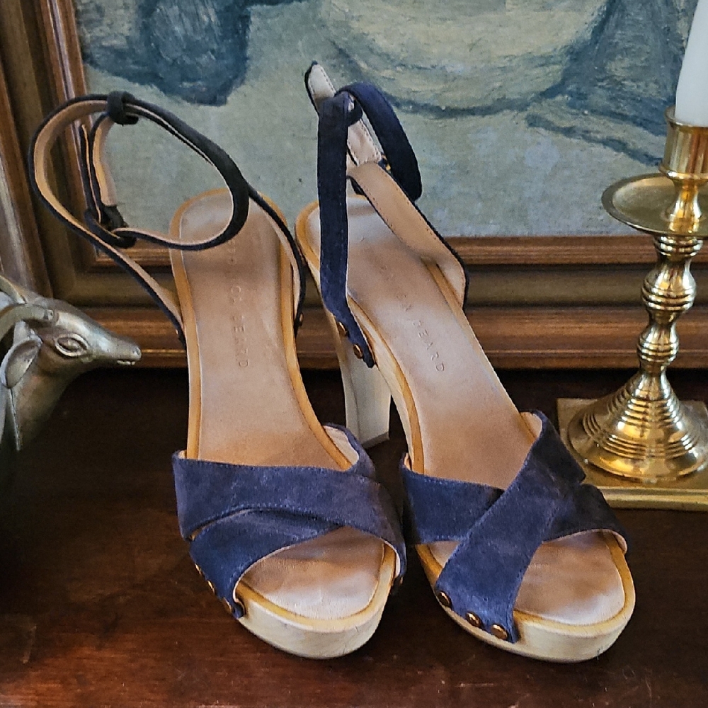 Veronica Beard Navy Suede Heeled Sandals